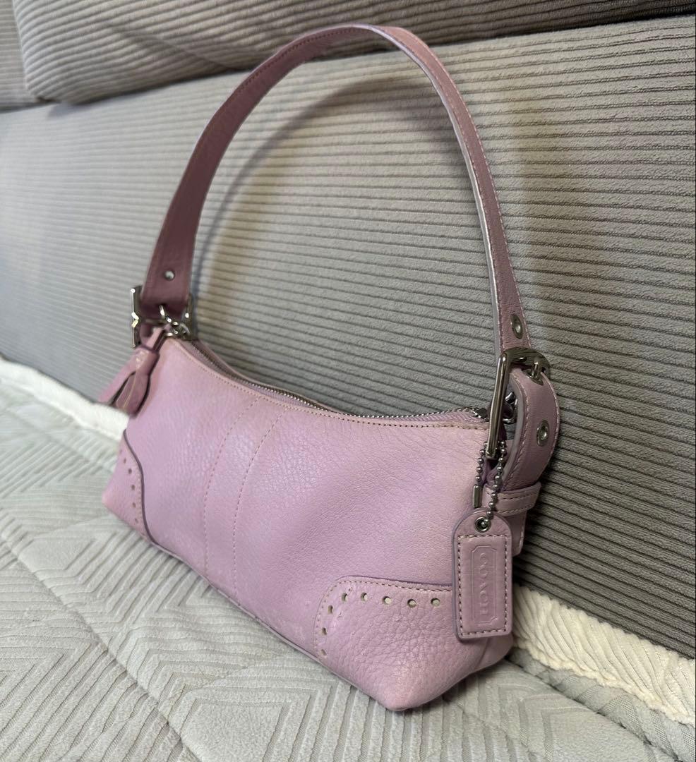 希少カラー COACH レザー アクセサリーポーチ ショルダーバッグ ピンク