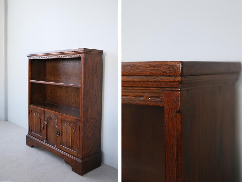 英国アンティーク木製ブックシェルフ/本棚/食器棚/飾り棚/収納ラック(92-72