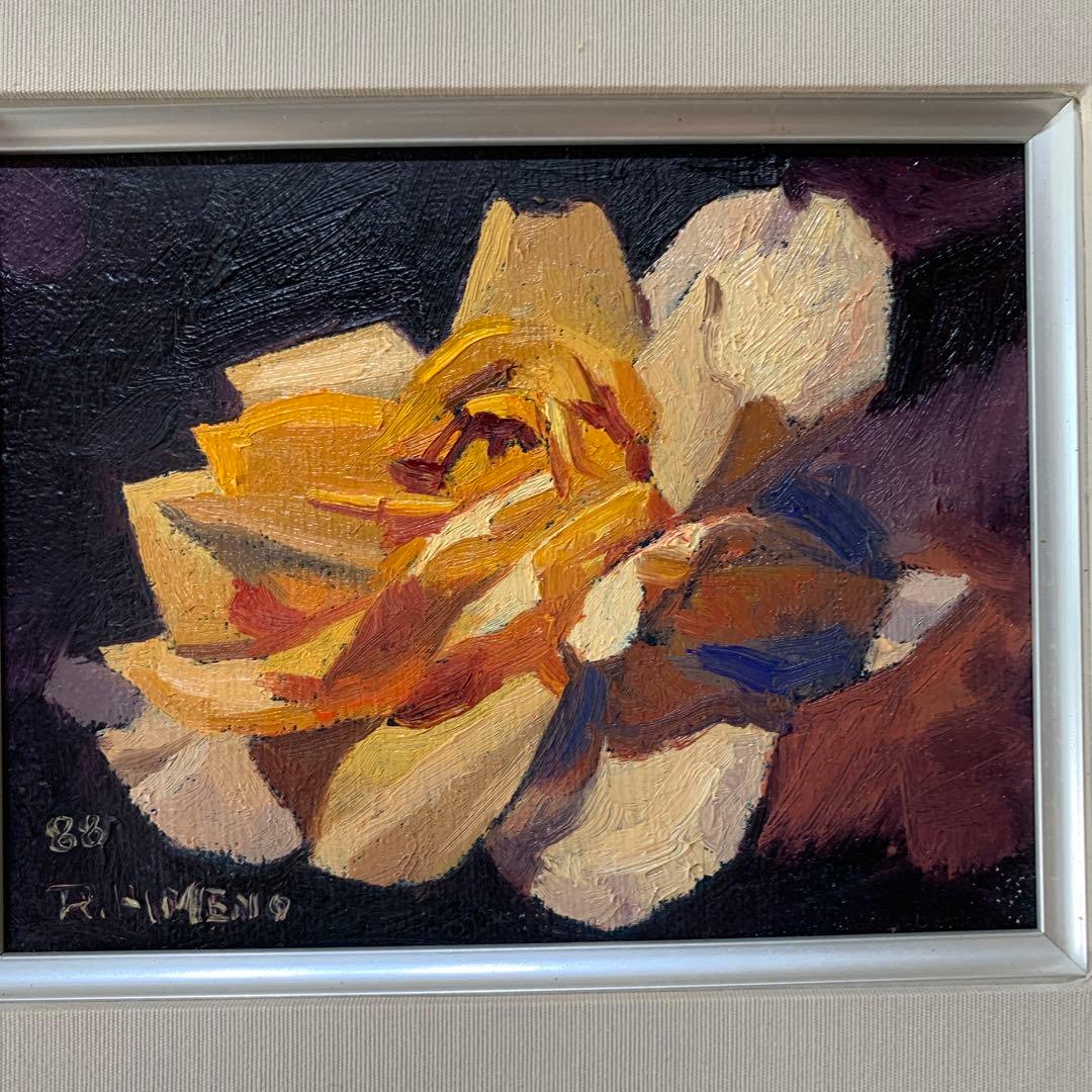 絵画　油彩肉筆画　真作　姫野陸郎『バラ』F0 1988年作