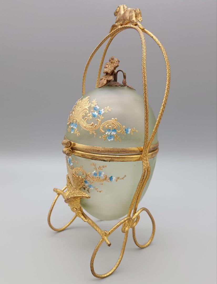 エッグ型 ガラス製 トリンケットボックス 小物入れ アンティーク 金彩