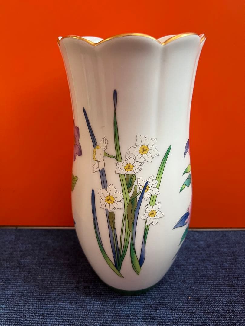 1315  香蘭社 「茶席の花」 花瓶  金彩 4面花絵 花柄