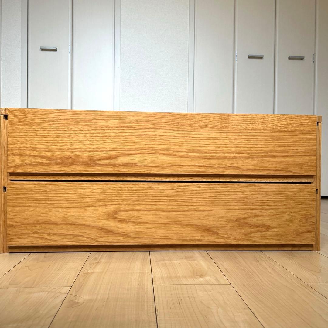 無印良品スチールユニットシェルフ用・ボックス・引出し・２段・オーク材