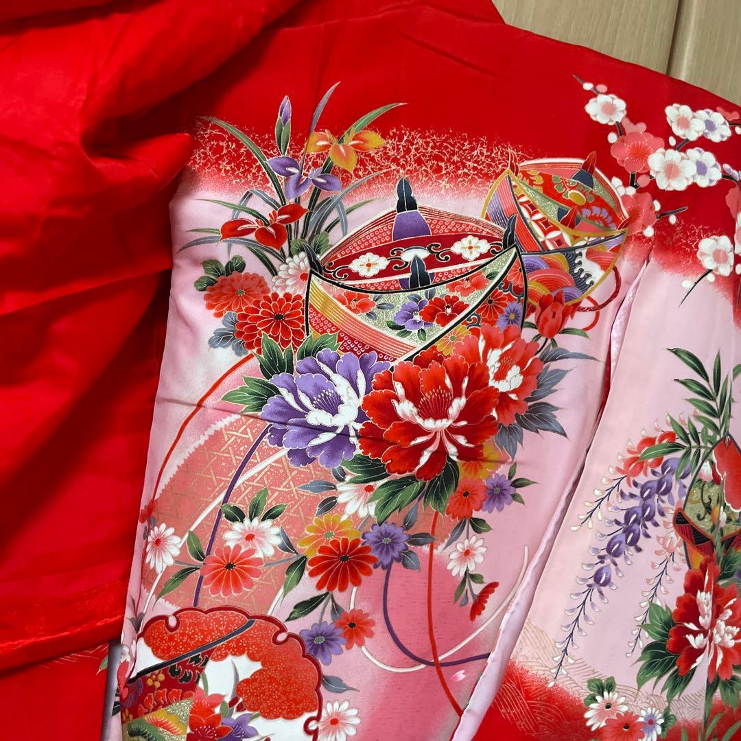 七五三　３歳被布着物　女の子　三歳用　正絹　振袖　長襦袢　被布　セット　宮参り