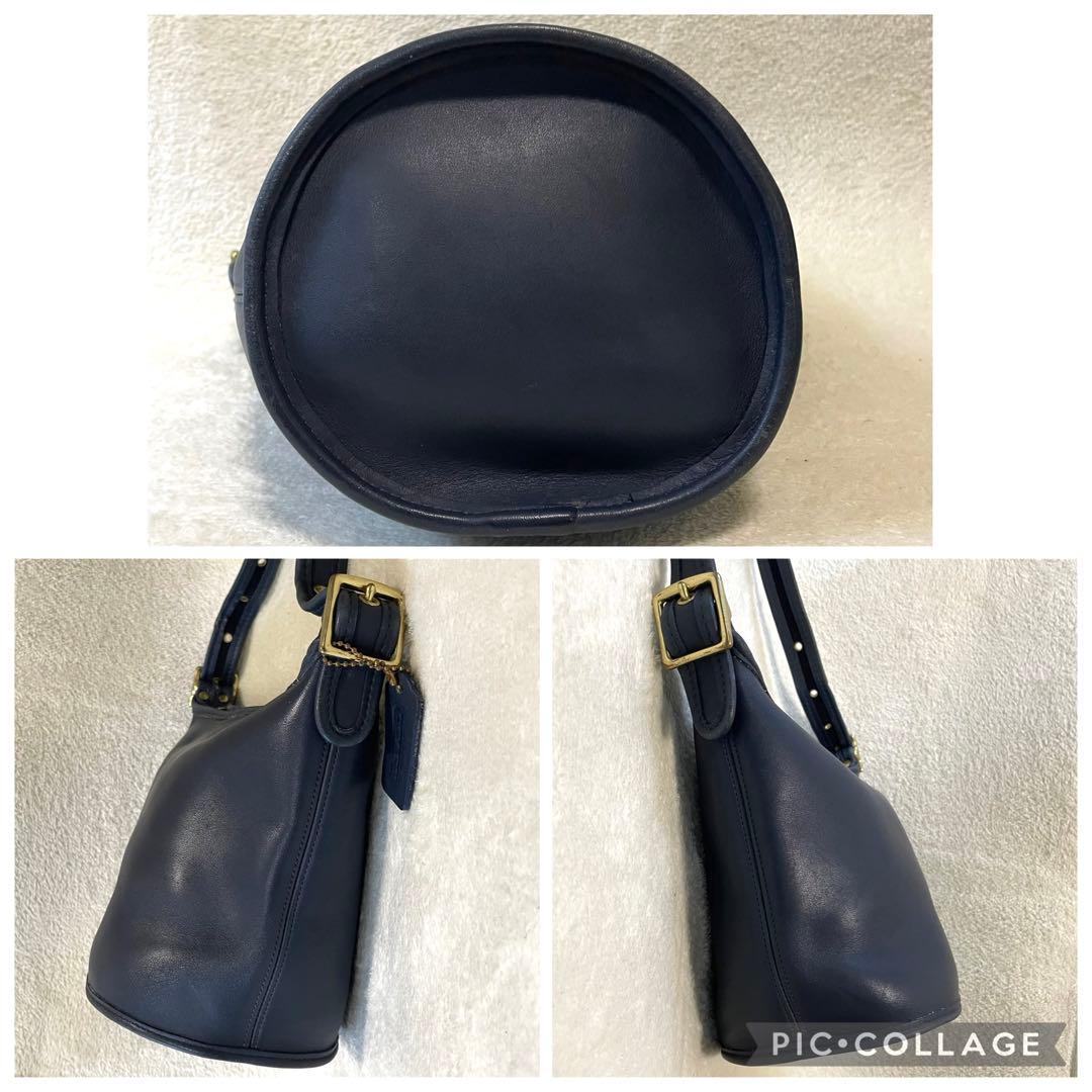 【美品】 オールドコーチ ショルダーバッグ バケツ型 レザー ネイビー 斜め掛け