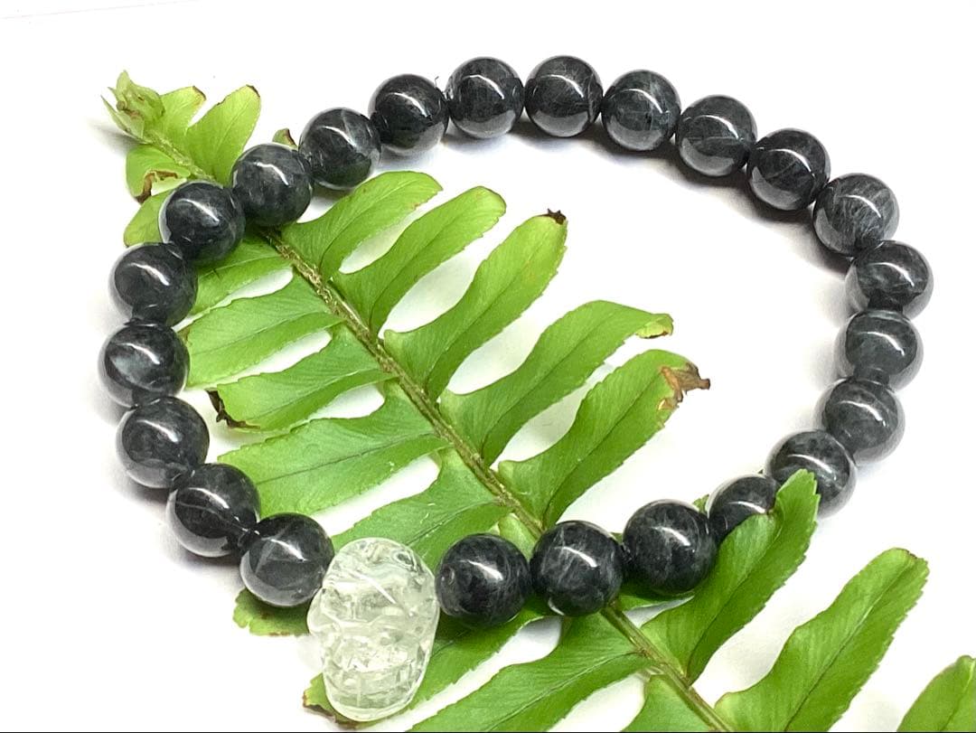 ✳激貴重ブレスレット　ガネッシュヒマール水晶*ドクロ&糸魚川翡翠*薄墨色　鑑別書