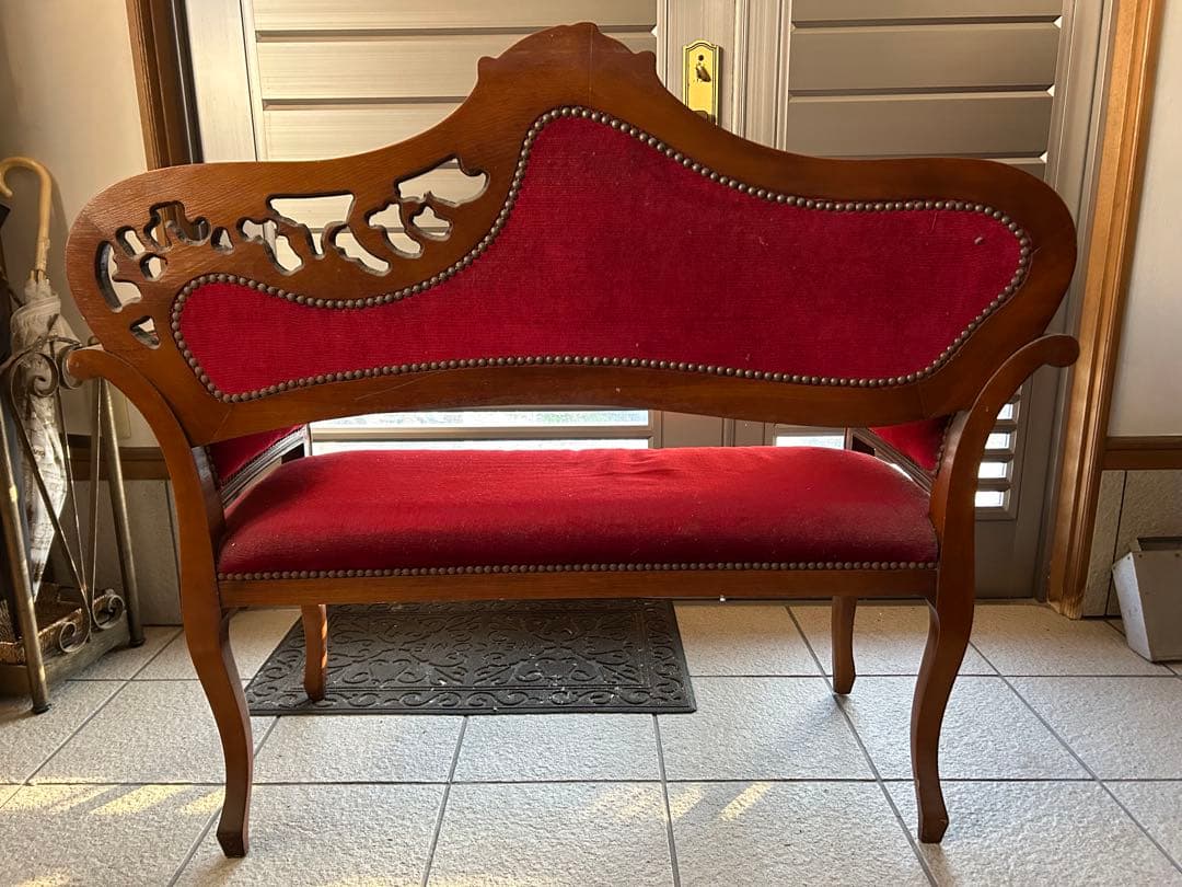 アンティーク調 カウチソファ 2人掛け 猫脚 ボルドー 彫刻 サロンチェア 椅子