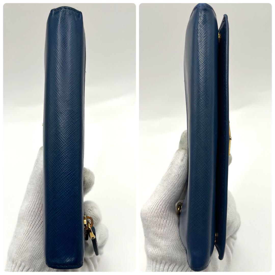 美品✨プラダ 長財布 Wホック パスケース付 サフィアーノ 青 1MH132