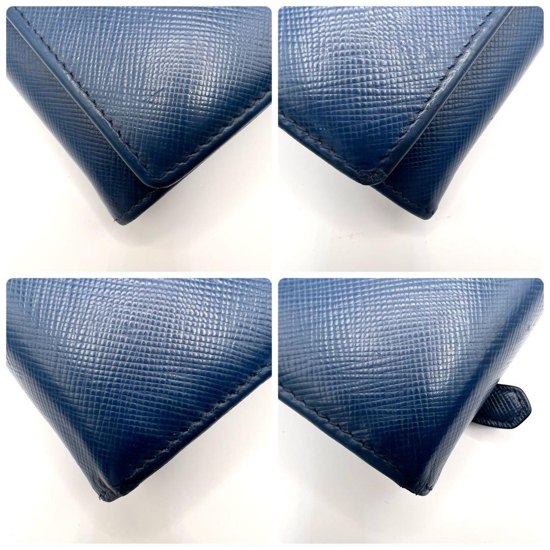 美品✨プラダ 長財布 Wホック パスケース付 サフィアーノ 青 1MH132