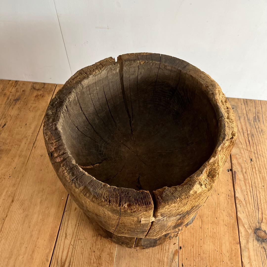 アンティーク ローテーブル 椅子 欅 臼 プリミティブ 無塗装 送料込