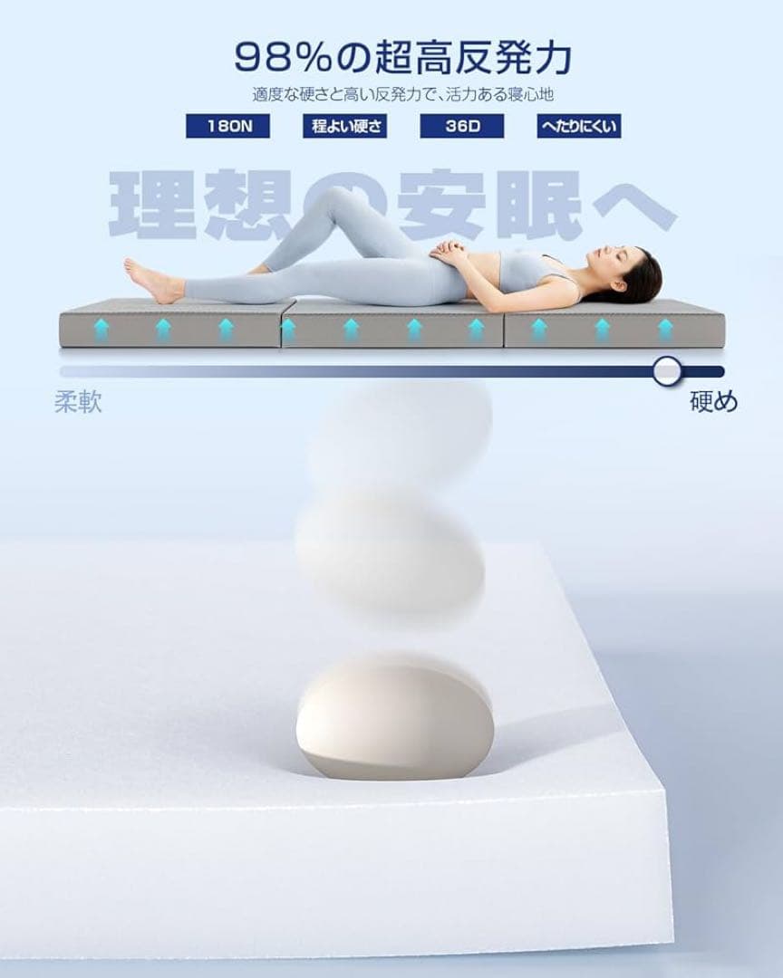 折りたたみマットレス シングル厚さ10cm キングサイズ【グレー】