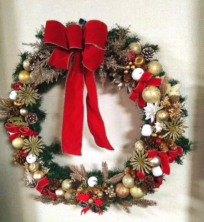 特大　クリスマスリース 赤金装飾 直径約60cm