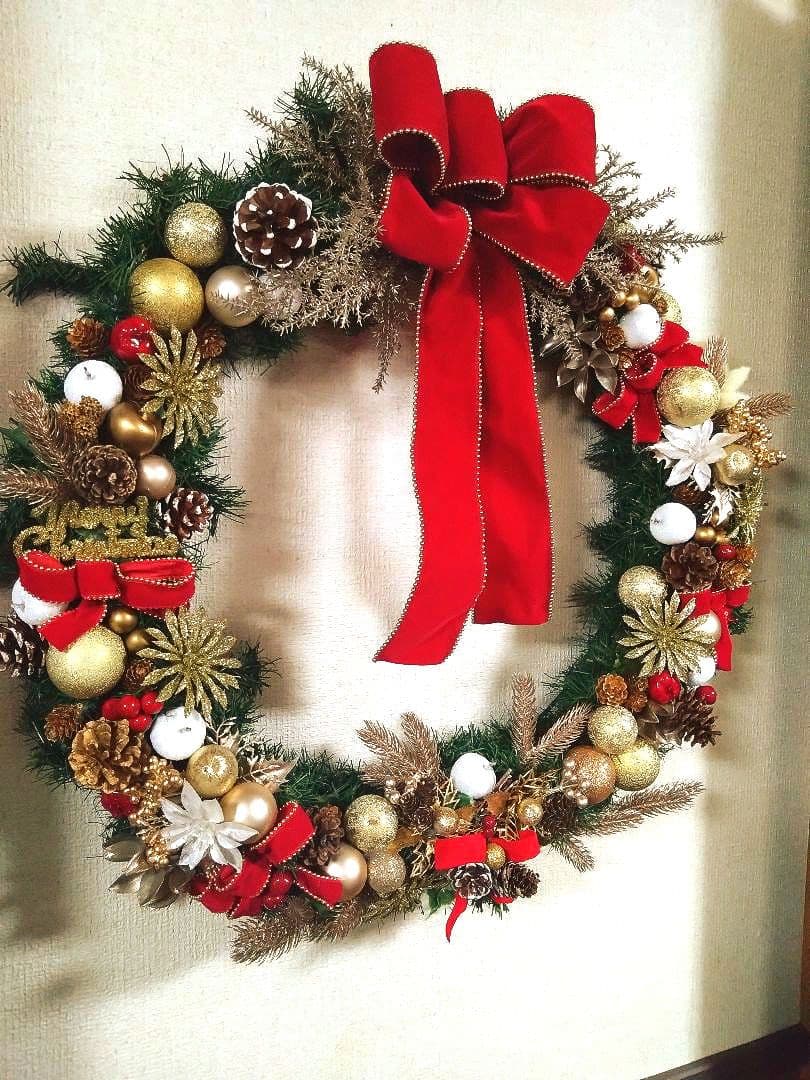 特大　クリスマスリース 赤金装飾 直径約60cm