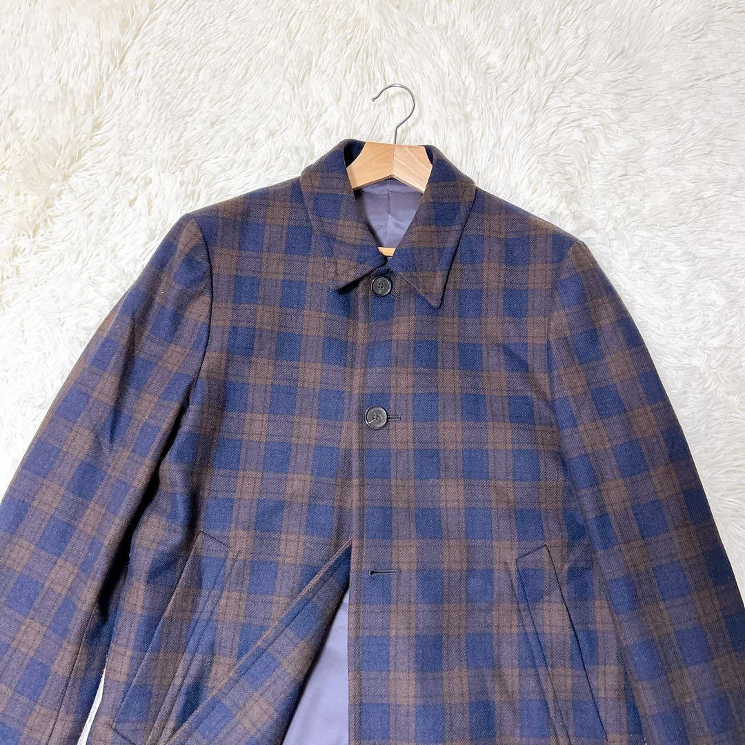 ポールスミス チェック柄 ウール コート ネイビー 高級感