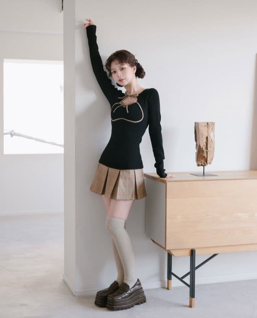 【完売商品】新品タグ付 ダーリッチ ポイントチェックニットミニワンピース FL