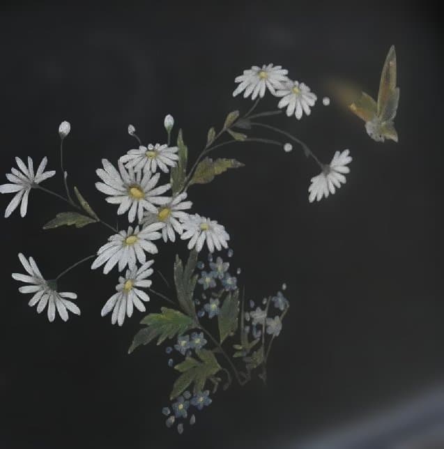 N3　フランス19世紀　マーガレットと蝶　パピエマシェの盆　アンティーク