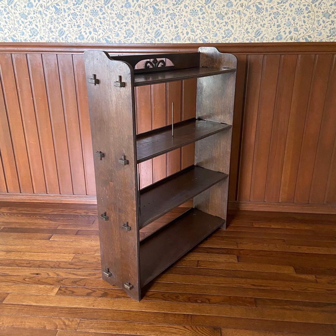 アンティーク　古い本棚　レトロ　楔棚　オープンラック　くさび棚　本止め棒付き