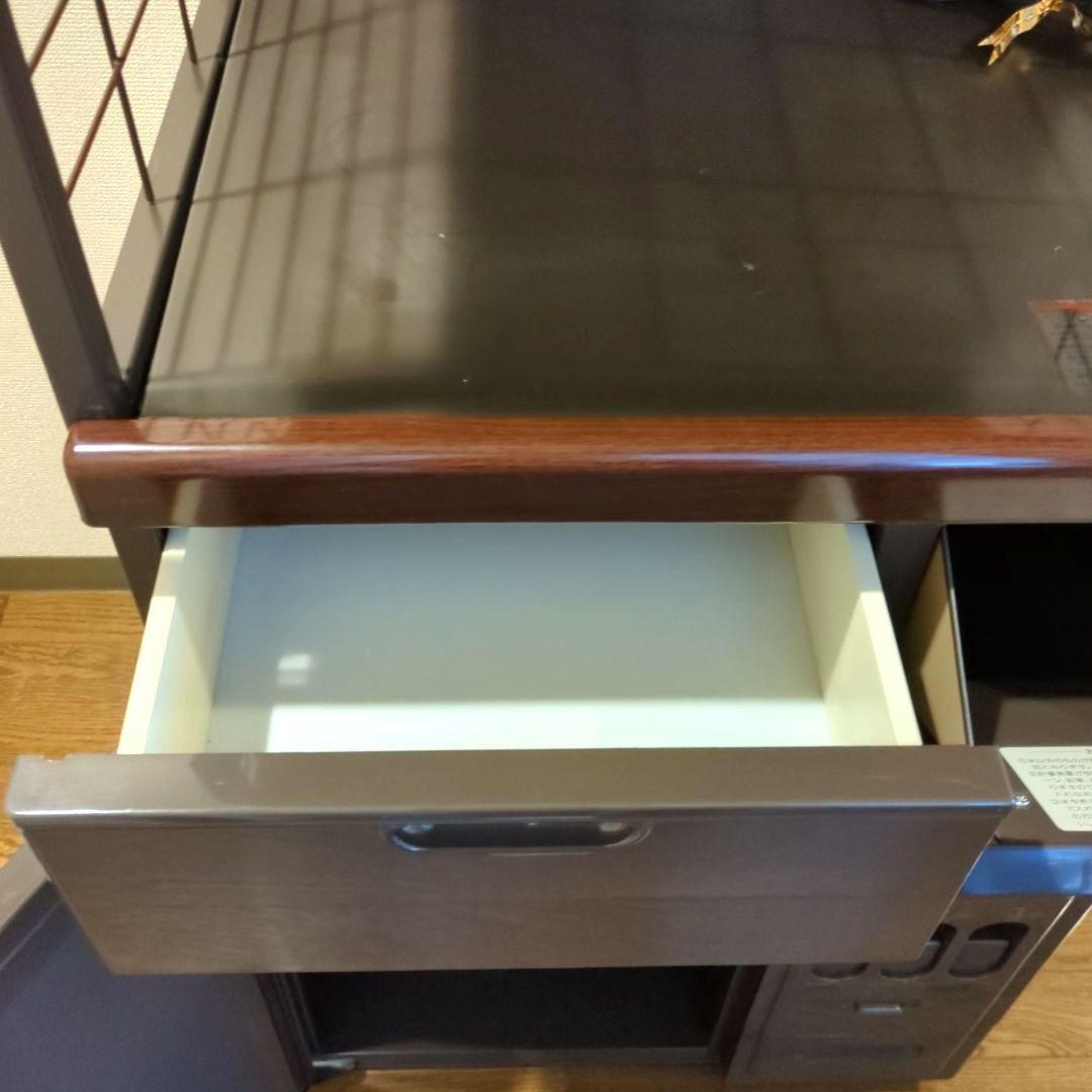 ダークブラウン キッチン収納ラック レンジ台　米びつ　引き出し　開き2段