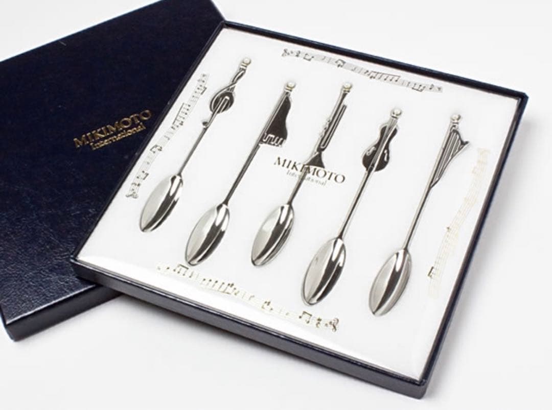 MIKIMOTO　楽器スプーン、フォーク セット 各5本入り パール付き