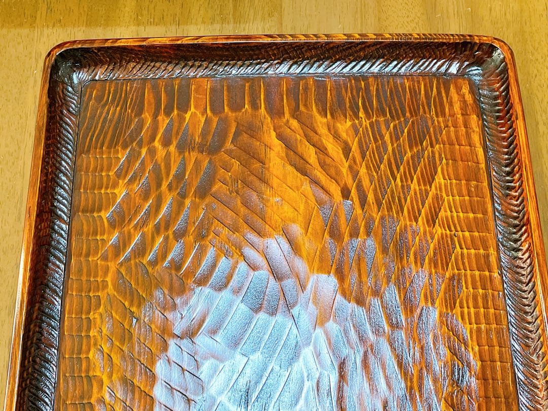 時代物 お膳 讃岐彫り 正方形 お盆 アンティーク 漆器 トレー 木彫り５枚