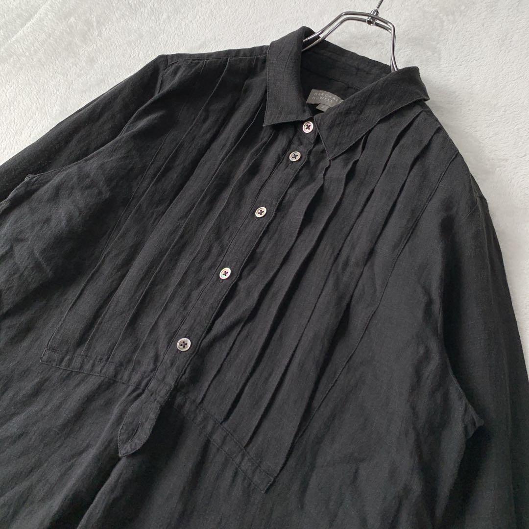 人気 マーガレット ハウエル 麻 リネン 長袖 タック プルオーバー ワンピース