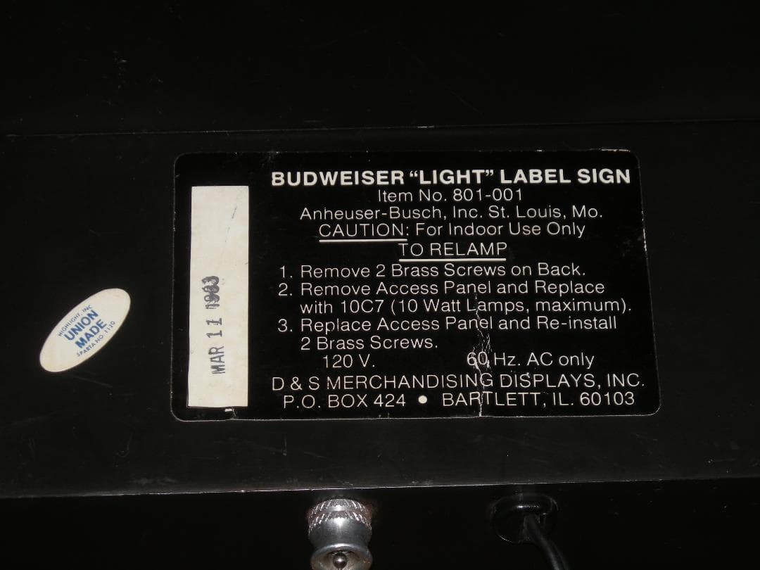 83年製 ビンテージ バドワイザーLIGHT 電気時計