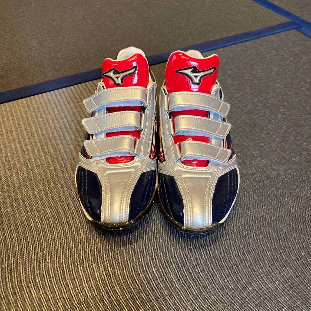 ミズノ スパイクシューズ ベルクロ ネイビー/シルバー/レッド