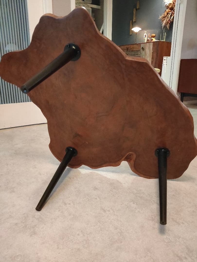 【美品】欅一枚板✕金属黒脚　無垢　木製センターテーブル ブラウン