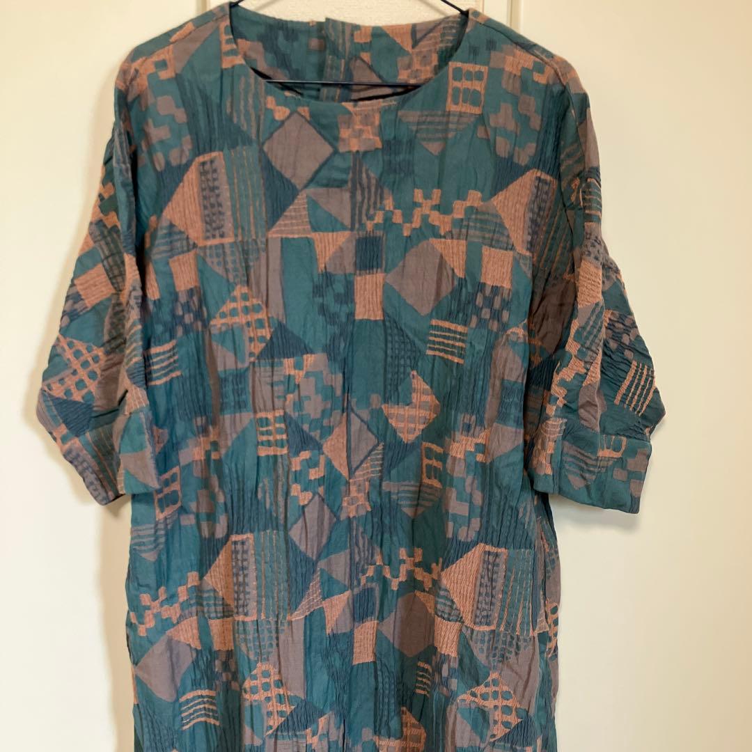 ピ*ー様 【群言堂】幾何学模様 七分袖ワンピース