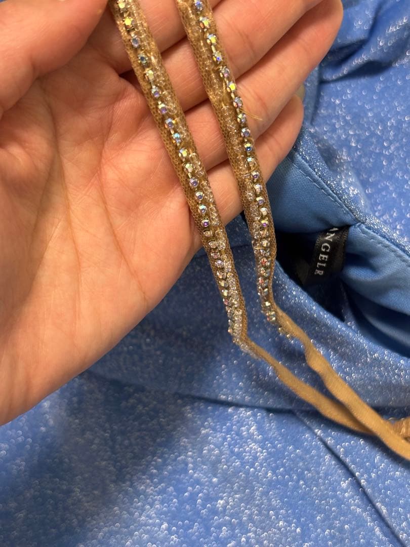 エンジェルアール ラメ ビジュー ブルー ロングドレス