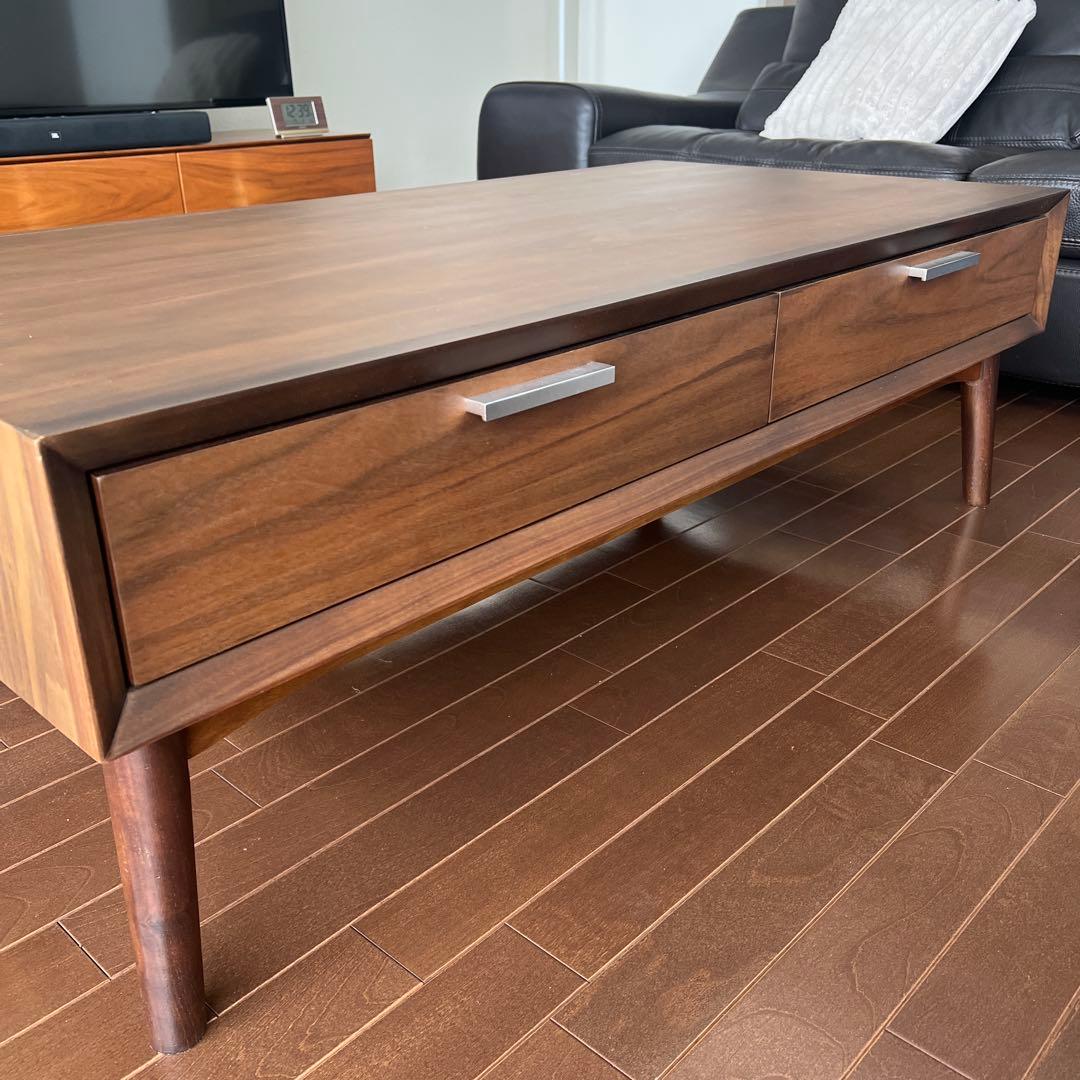 木製モダンセンターテーブル 引き出し付き ローボード