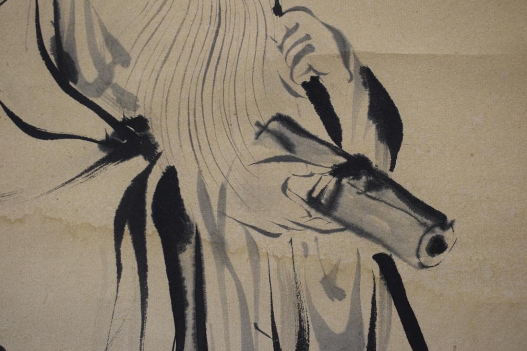 【真作】狩野伊川院栄信/寿老人図/七福神の内/掛軸☆宝船☆Y-612　JM