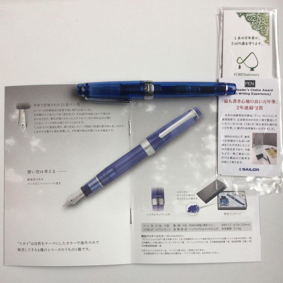 セーラー万年筆　プロフェッショナルギア銀　スカイ　中字M