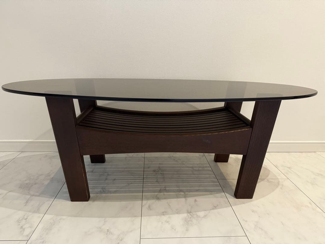 モダンセンターガラステーブル 木製　幅109㎝奥行44.5㎝高さ37.5㎝