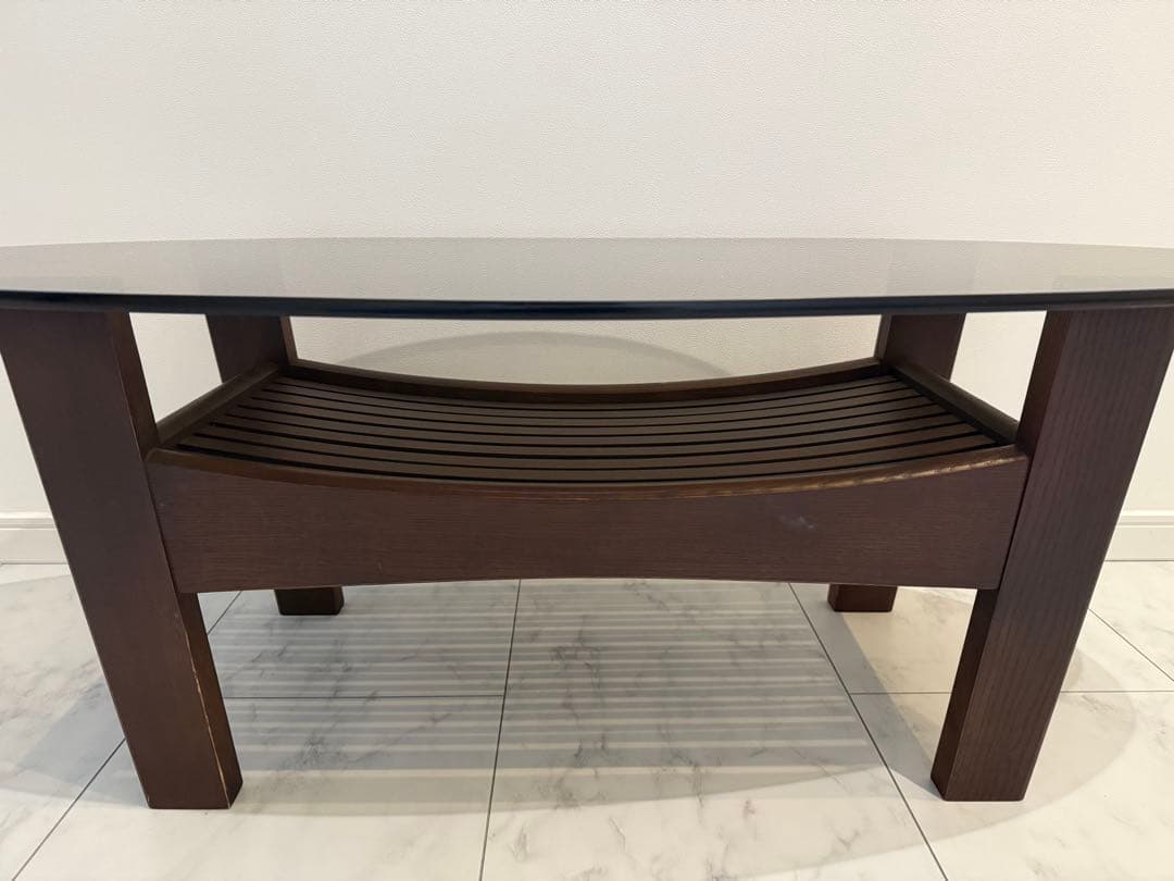 モダンセンターガラステーブル 木製　幅109㎝奥行44.5㎝高さ37.5㎝