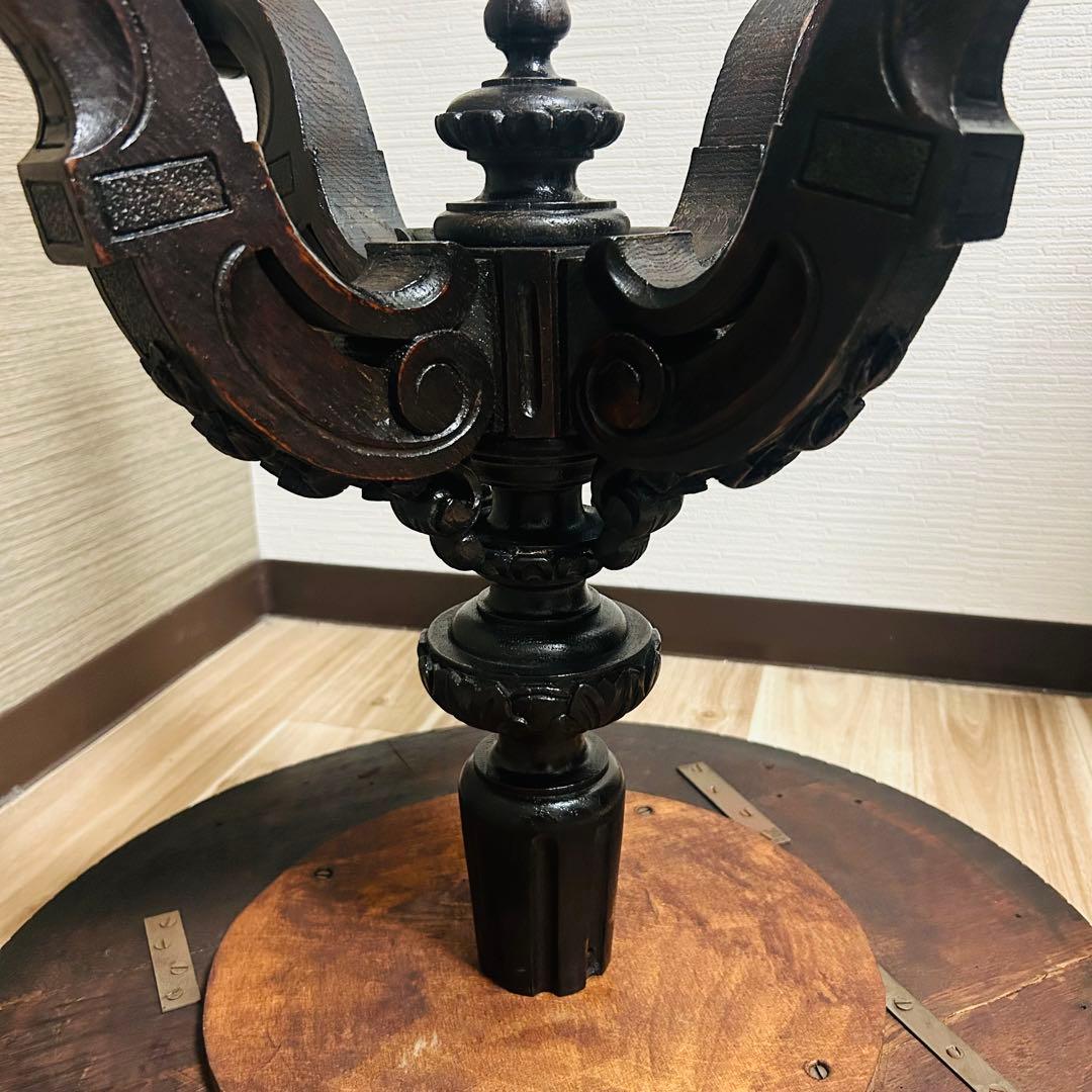 ヴィンテージ アンティーク 手彫り テーブル 猫足テーブル 高級 家具 葉脈