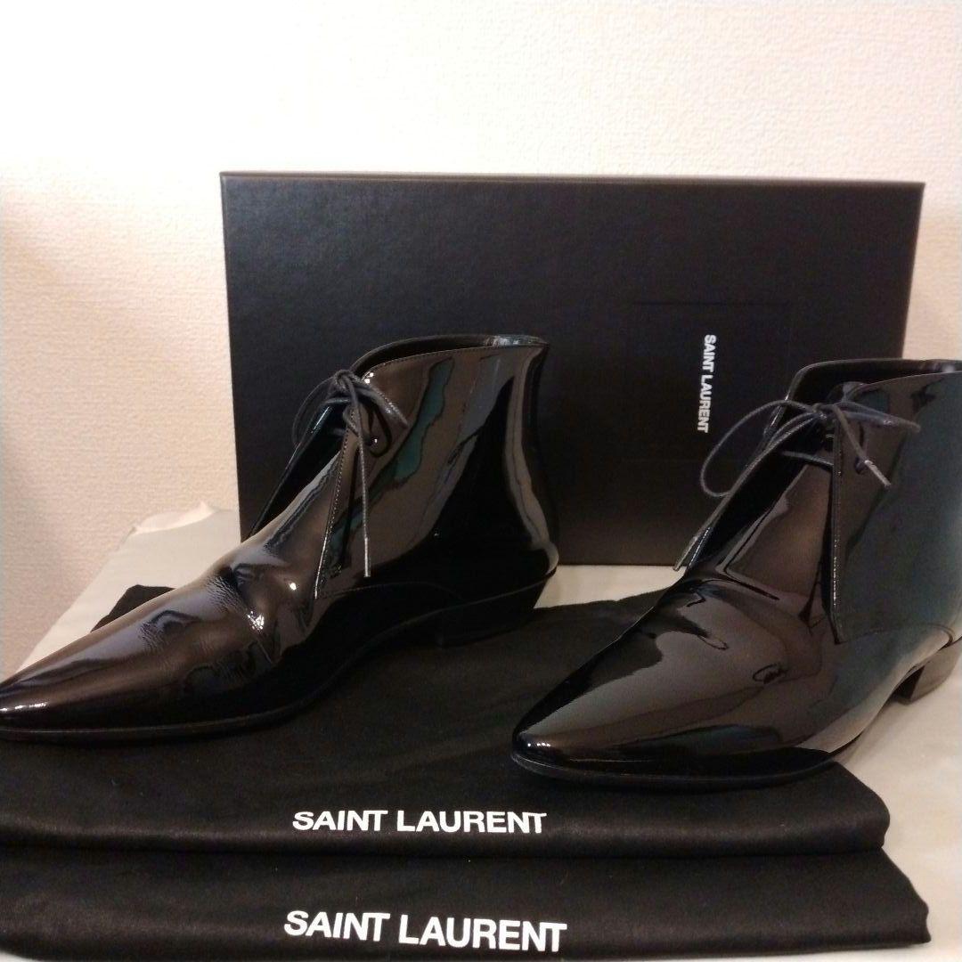 【24時間以内発送 美品】サンローラン エナメル レースアップ アンクルブーツ