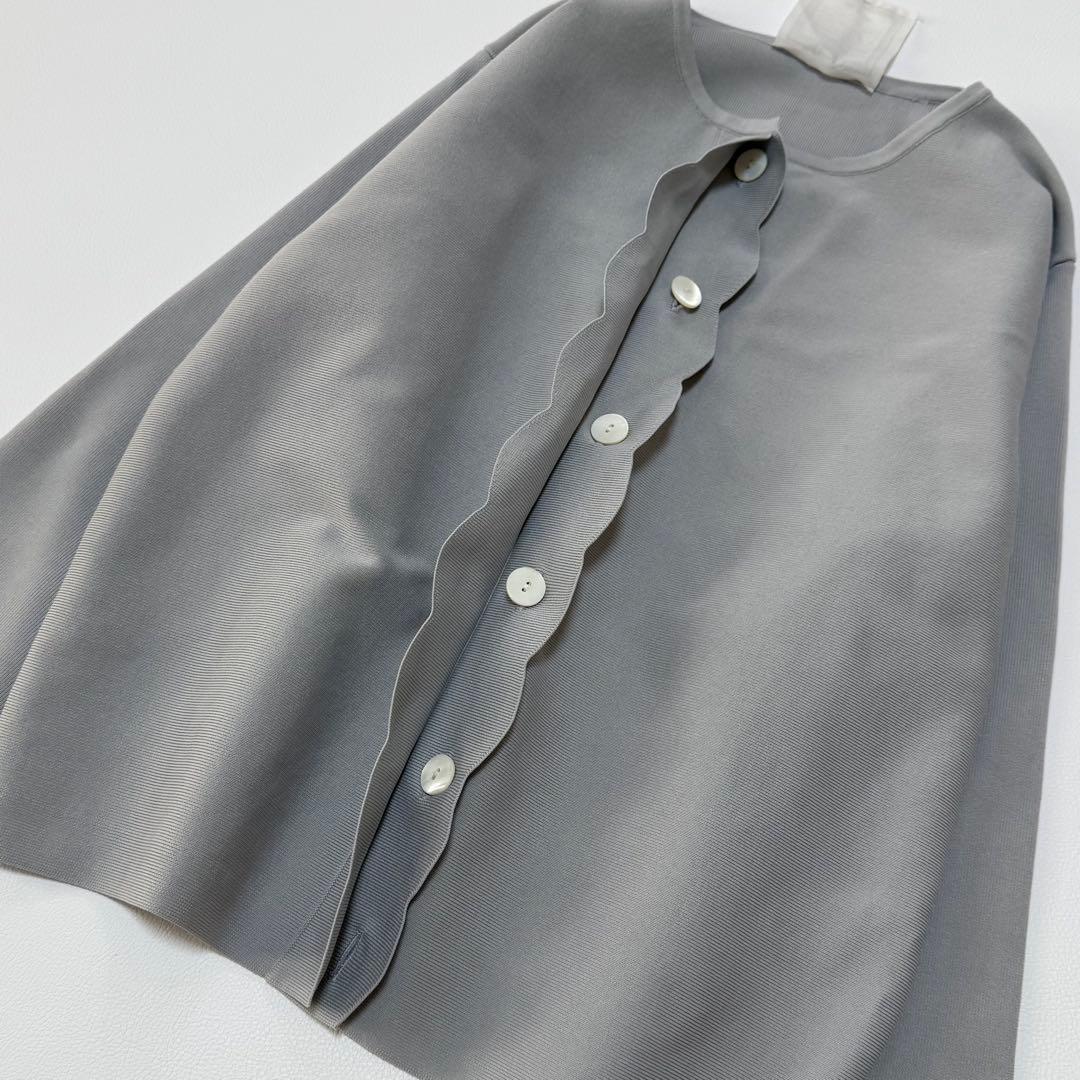 ビアズリー 上品大人可愛いスカラップ比翼カーディガン 洗える 長袖