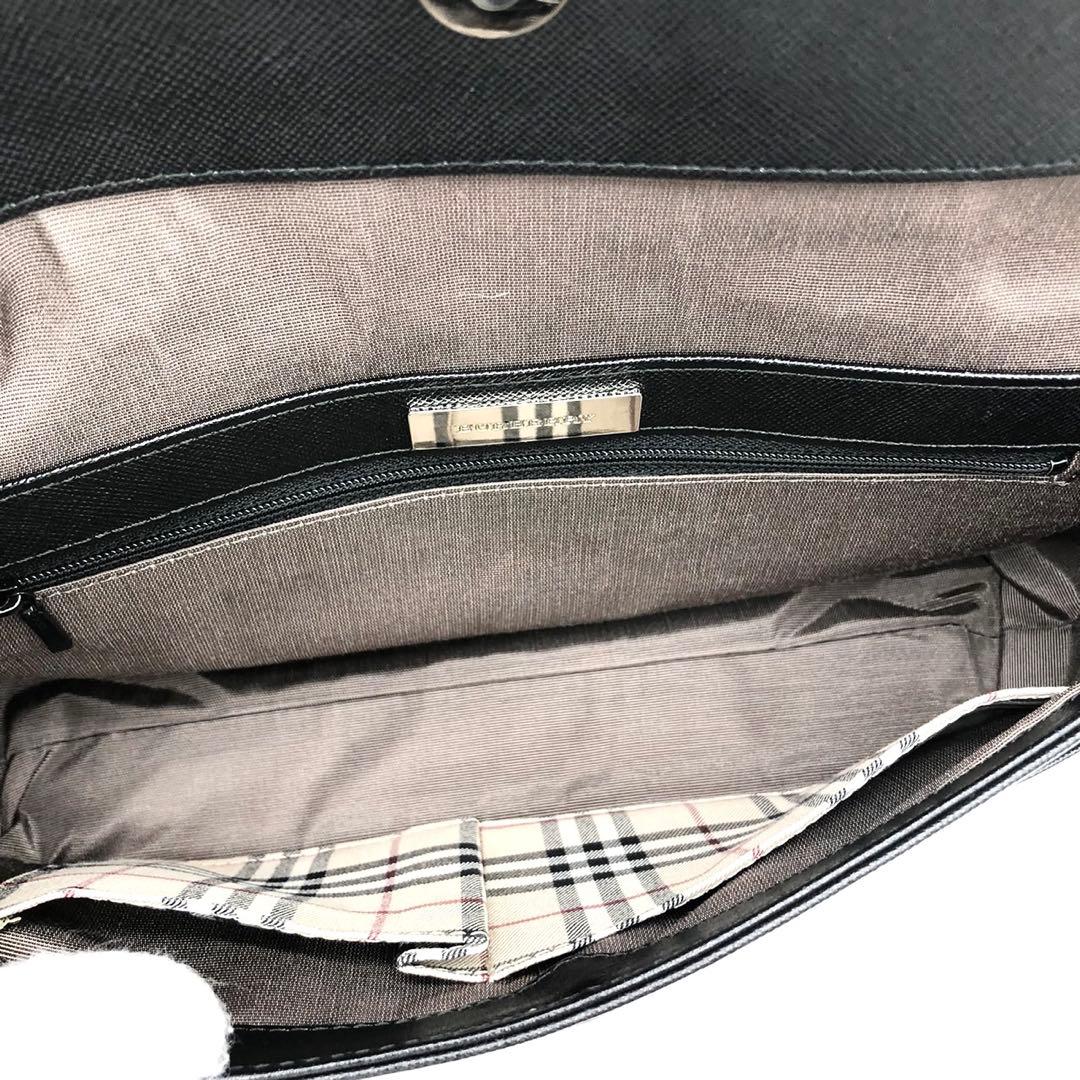 美品✨バーバリー ショルダーバッグ ロゴプレート ノバチェック レザー ブラック