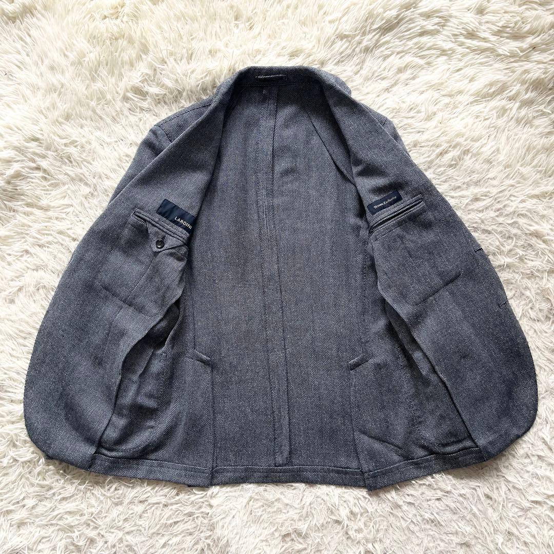 <美品>LARDINI 新ロゴ ネイビー ウール リネン シルク ジャケット48