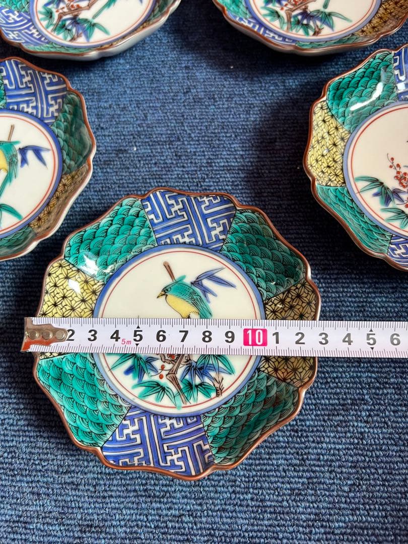 1375 九谷焼　花鳥　皿　5客　未使用