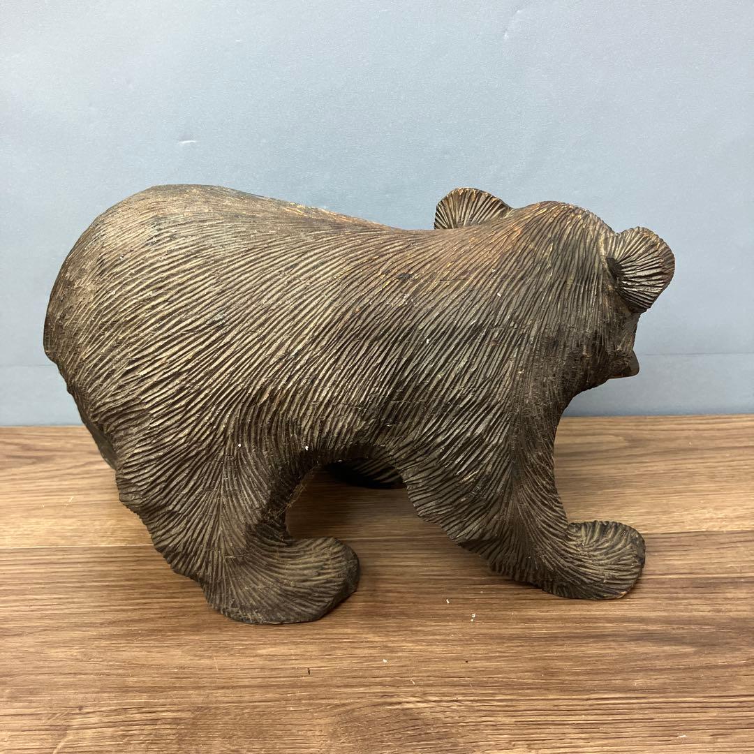 E-4 ③木彫りの熊 鮭背負い 置物 北海道 民芸品 アンティーク 木彫り 熊