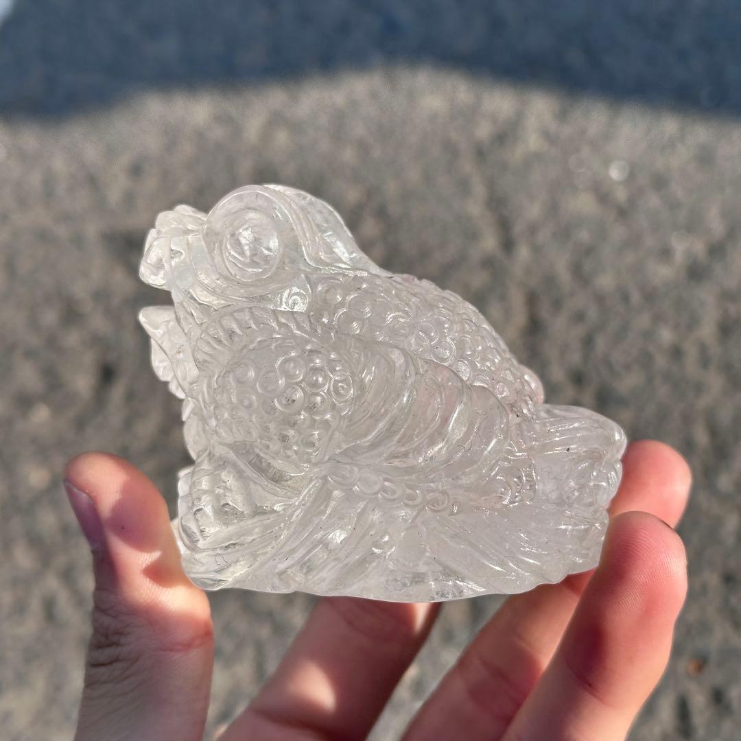 天然石水晶の銭蛙　置物　ご購入前に在庫確認必要G.280