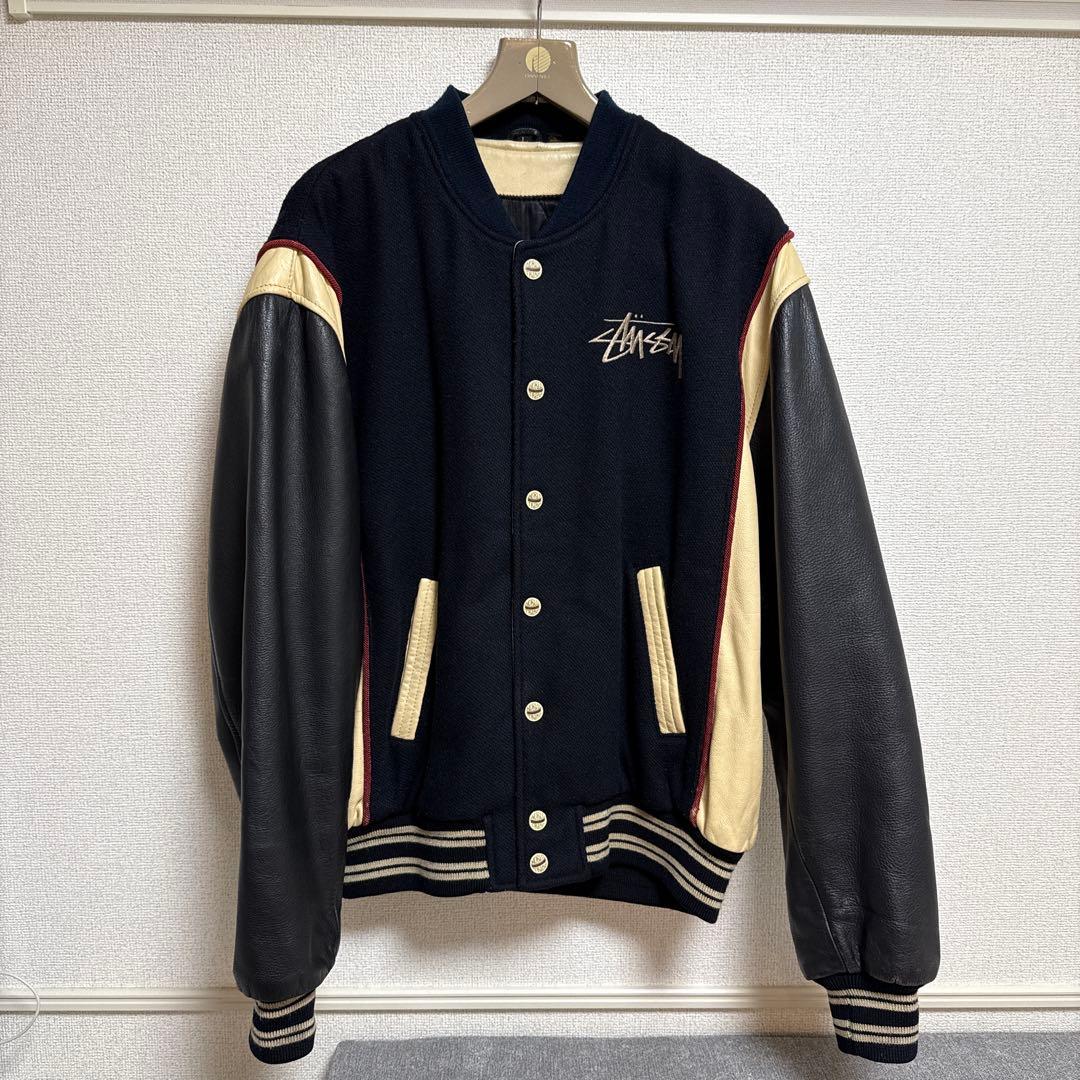 STUSSY スタジャン ネイビー/アイボリー