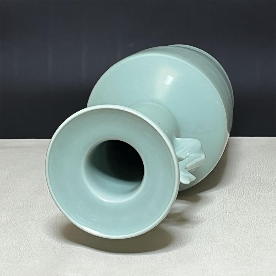 宮永東山 青磁 鳳凰耳 花入 共箱 耳付花入 茶道具 【k3437】