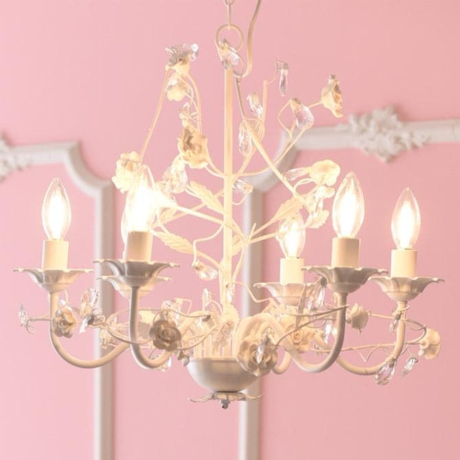 【LED電球付き】6灯ホワイトローズシャンデリア