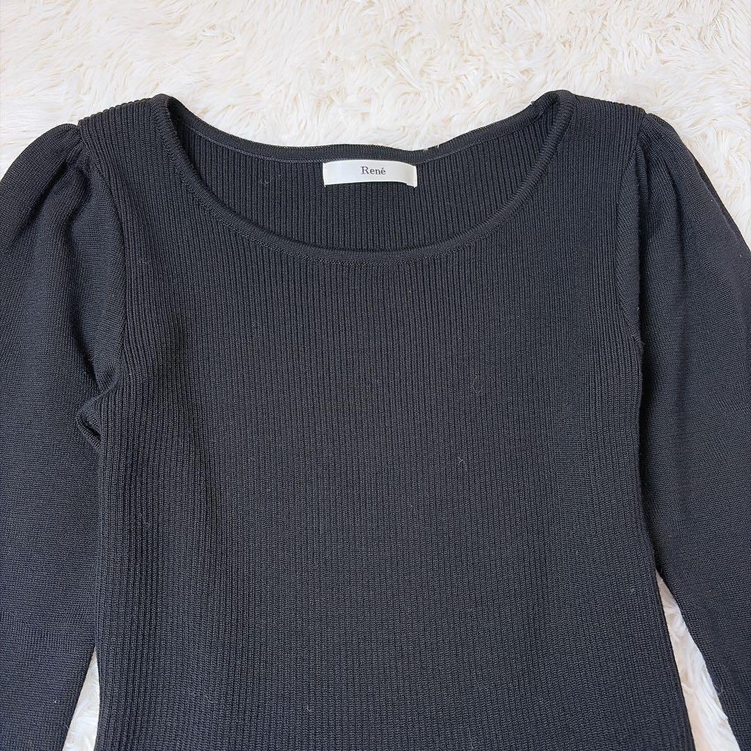 【美品】ルネ カシミヤ混 リブニット フレア ドッキングワンピース ブラック