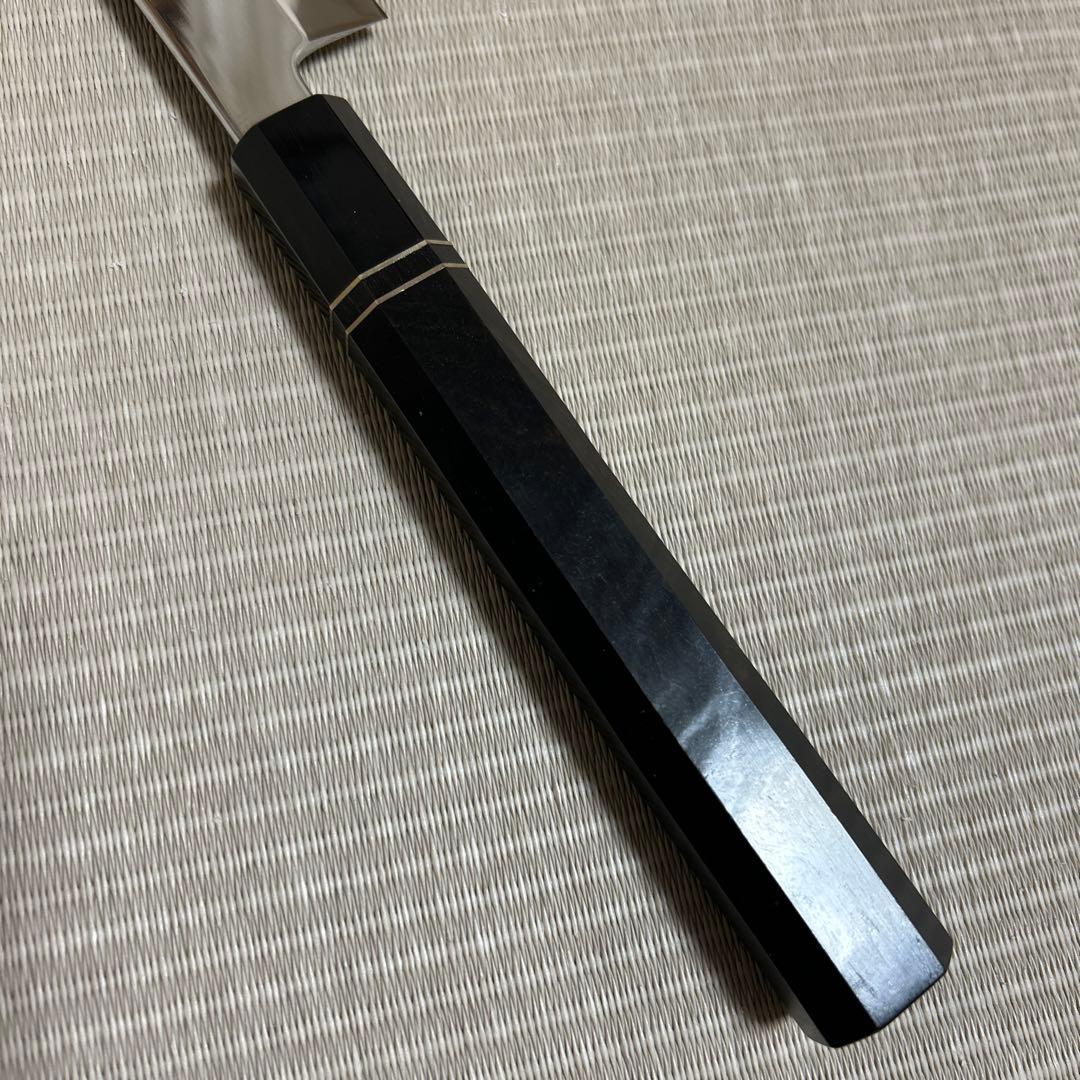 鏡面　尺二　先丸　柳刃　包丁　和包丁　V金10号　本焼　鬼反り　黒檀八角柄