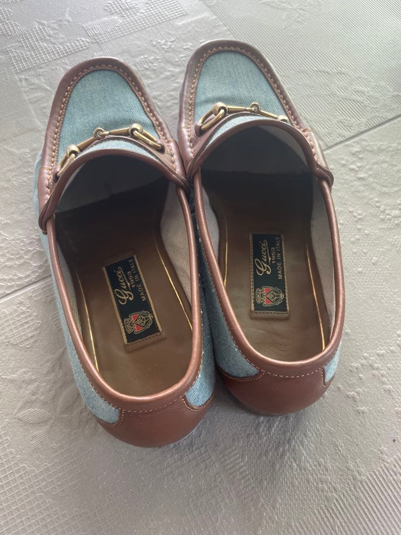 GUCCI グッチデッキシューズ　美品　7サイズ26センチ　ブルー✖️茶色