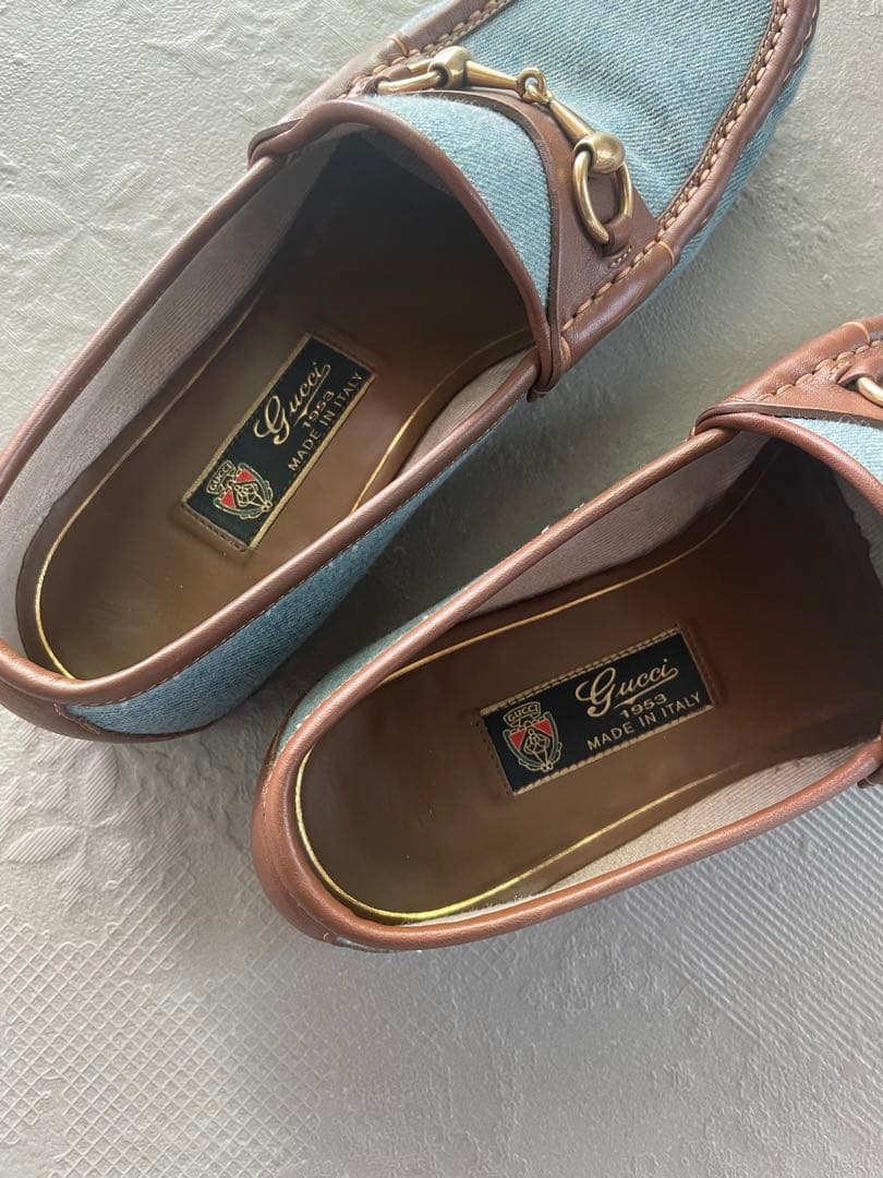 GUCCI グッチデッキシューズ　美品　7サイズ26センチ　ブルー✖️茶色