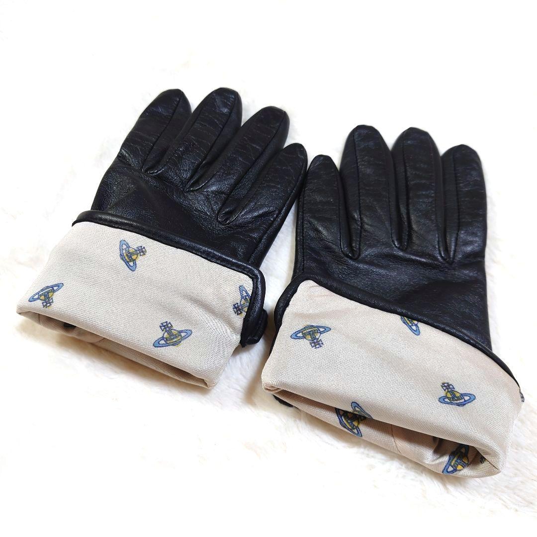 レザー手袋 オーブボタン 美品 ヴィヴィアンウエストウッド ブラック 内オーブ柄